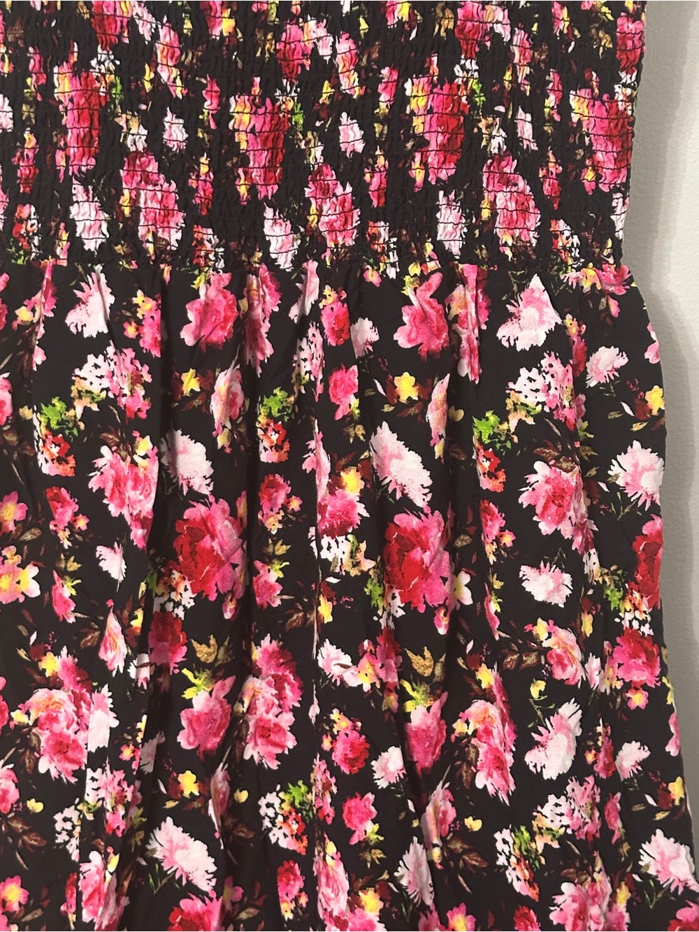 Plus Size 3X Floral Smocked Midi Dress Black Pink Boho Cottagecore - Picture 4 of 13